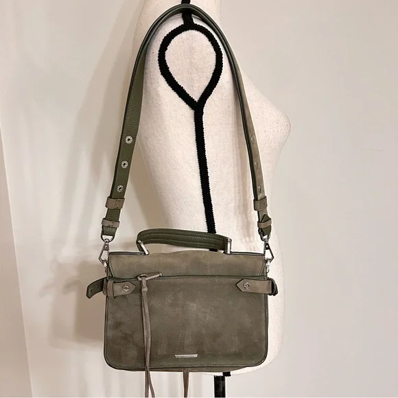 Rebecca Minkoff Olive Green Suede Shoulder | Crossbody Bag Convertible Strap - Picture 4 of 11